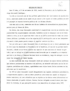 Prensa. Declaración Pública 25 Años Segunda Presidencia de Jorge Alessandri