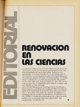 Editorial "Renovación en las ciencias", Realidad año 3, número 31