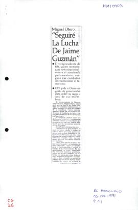 Prensa en El Mercurio. Miguel Otero: "Seguiré la lucha de Jaime Guzmán"