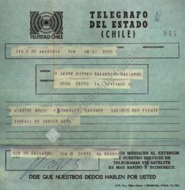 Telegrama de respaldo a Jaime Guzmán