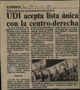 Prensa La Tercera. UDI Acepta Lista única con la Centro Derecha