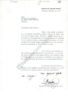 Carta de felicitaciones a Jaime Guzmán por triunfo electoral