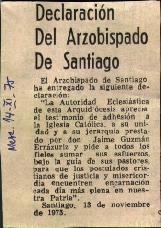DECLARACIÓN DEL ARZOBISPADO DE SANTIAGO CON RESPECTO A JAIME GUZMAN