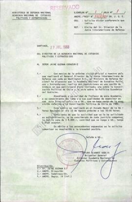Carta de solicitud a Jaime Guzmán para dictar conferencia respecto a la Constitución Política de ...