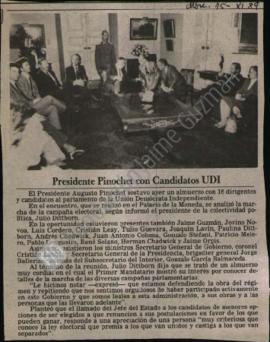Prensa en El Mercurio. Presidente Pinochet con Candidatos UDI