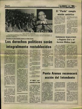 Entrevista en La Prensa Austral "Los derechos políticos serán íntegramente restablecidos"
