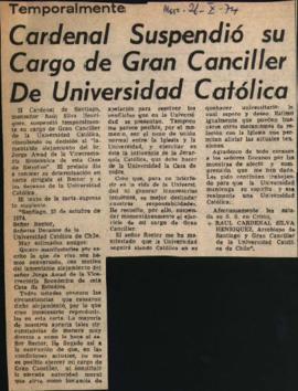 El Mercurio. Cardenal suspendió su cargo de gran canciller de la Universidad Católica