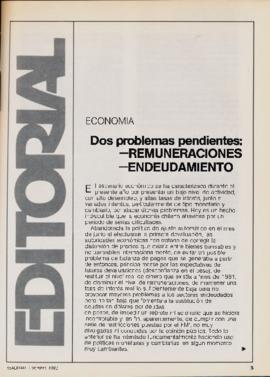 Editorial "Economía. Dos problemas pendientes: Remuneraciones. Endeudamiento.", Realida...