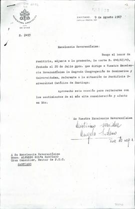 CARTA A ALFREDO SILVA SANTIAGO, REMITIENDOLE COMUNICACION DE LA SAGRADA CONGREGACION DE SEMINARIO...