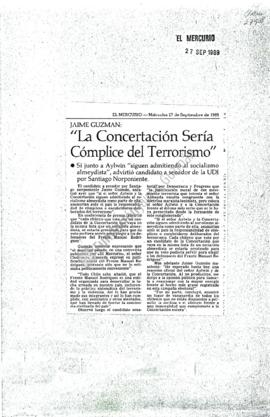 Prensa en El Mercurio. Jaime Guzmán: la Concertación sería cómplice del terrorismo