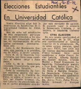 Prensa en El Mercurio. Elecciones estudiantiles en Universidad Católica