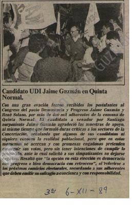 Prensa en La Tercera. Candidato UDI Jaime Guzmán en Quinta Normal