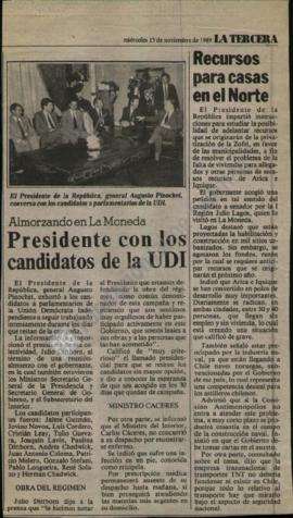 Prensa en La Tercera. Almorzando en La Moneda: presidente con los candidatos de la UDI