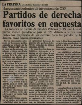 Prensa La Tercera. Partidos de Derecha Favoritos en Encuesta