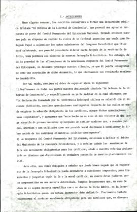 REPLICA DE GRUPO DE CATOLICOS ANTE RESPUESTA DE OBISPOS A DECLARACION EN QUE DEFIENDEN LIBERTAD D...