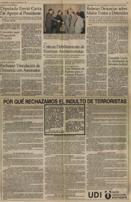 Prensa en El Mercurio. UDI: critican debilitamiento de normas antiterroristas