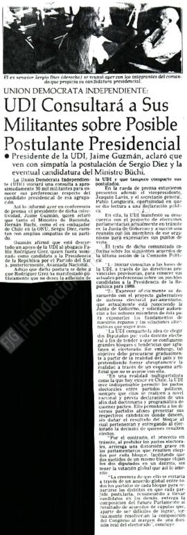 Prensa. UDI Consultará a sus Militantes Sobre Posible Postulante Presidencial