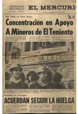 Prensa en El Mercurio. Esta tarde en Plaza Bulnes: Concentración en apoyo a mineros de El Teniente