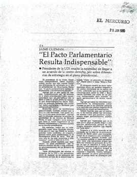 Prensa en El Mercurio. Jaime Guzmán: el pacto parlamentario resulta indispensable