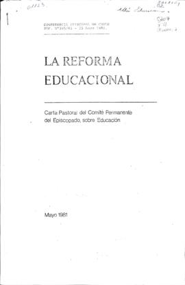 LA REFORMA EDUCACIONAL: CARTA PASTORAL DEL COMITE PERMANENTE DEL EPISCOPADO, SOBRE EDUCACION