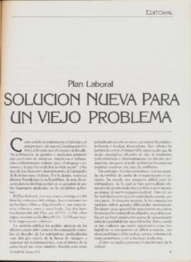 Editorial "Plan Laboral. Solución nueva para un viejo problema", Realidad año 5, número 51