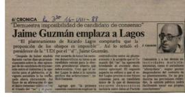 Prensa La Tercera. Jaime Guzmán Emplaza a Lagos