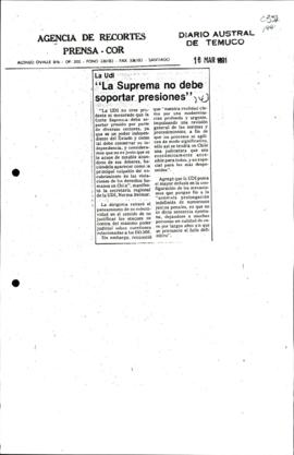 Prensa en Diario Austral de Temuco. La UDI "La Suprema no debe soportar presiones"