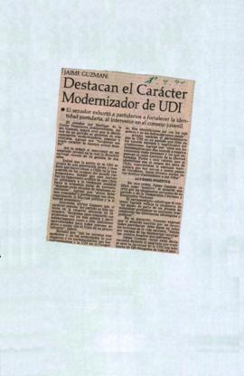 Prensa El Mercurio. Jaime Guzmán: Destacan el carácter modernizador de UDI