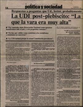 Prensa La Segunda. La UDI post-plebiscito: "La causa principal de la derrota es que la vara ...