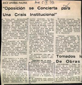 El Mercurio. Dice Aníbal Palma: "oposición se concierta para una crisis institucional"