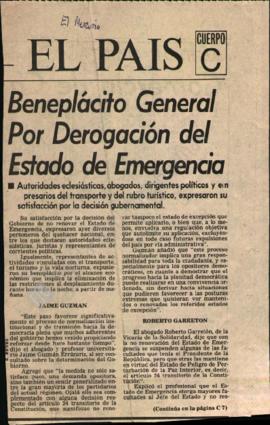 Entrevista en El Mercurio Beneplácito General por derogación del Estado de Emergencia