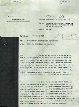 Carta de invitación a Jaime Guzmán a exponer en la segunda reunión de jefes de misiones diplomáti...
