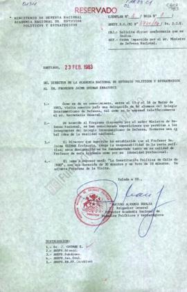 Carta de solicitud a Jaime Guzmán para exponer respecto a la Constitución Política de Chile para ...