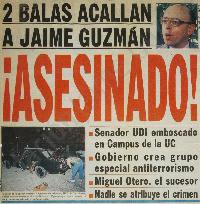 Portada LUN "2 balas acallan a Jaime Guzmán ¡ASESINADO!"