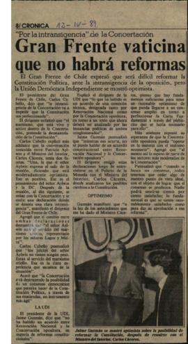 Prensa La Tercera. Gran Frente vaticina que no habrá reformas