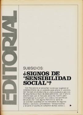 Editorial "Subsidios: ¿Signos de "sensibilidad social"?", Realidad año 3, núm...