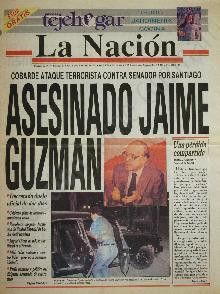 Portada La Nación "Asesinado Jaime Guzmán"