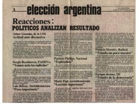 Entrevista en La Segunda Elección argentina. Políticos analizan resultados