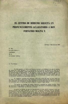 El Centro de Derecho solicita un pronunciamiento aclaratorio a don Fernando Molina