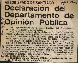 ARZOBISPADO DE SANTIAGO: DECLARACION DEL DEPARTAMENTO DE OPINION PUBLICA