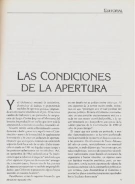 Editorial "Las condiciones de la apertura", Realidad año 5, número 52