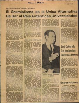 Prensa en El Mercurio. Declaraciones de Ernesto Illanes: "El gremialismo es la única alterna...