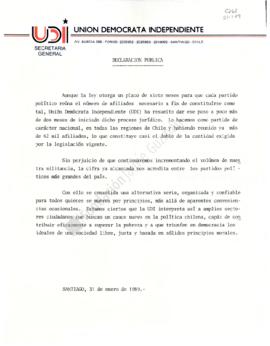 Prensa. Declaración Pública Constitución de Partido Unión Demócrata Independiente