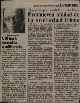 Prensa La Tercera. UDI Hará Consulta a Militancia