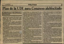 Prensa La Segunda. Plan de la UDI para Congreso Plebiscitado