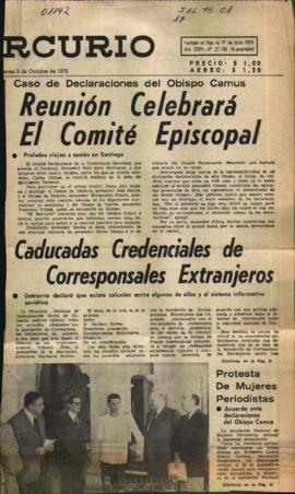 CASO DE DECLARACIONES DEL OBISPO CAMUS: REUNION DE COMITE EPISCOPAL Y PROTESTA DE MUJERES PERIODI...