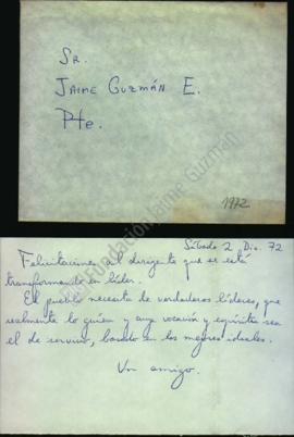 Carta de demostración de admiración a Jaime Guzmán