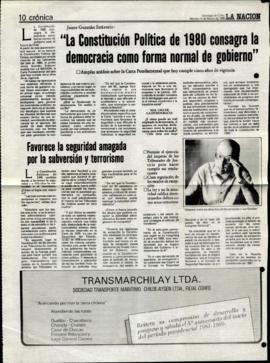 Prensa en La Nación. Jaime Guzmán Errázuriz: "La Constitución Política de 1980 consagra la d...