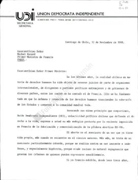 Carta de directiva de la Unión Demócrata Independiente a Michel Recard