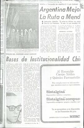 Prensa en El Mercurio. Bases de Institucionalidad chilena: análisis del profesor Jaime Guzmán